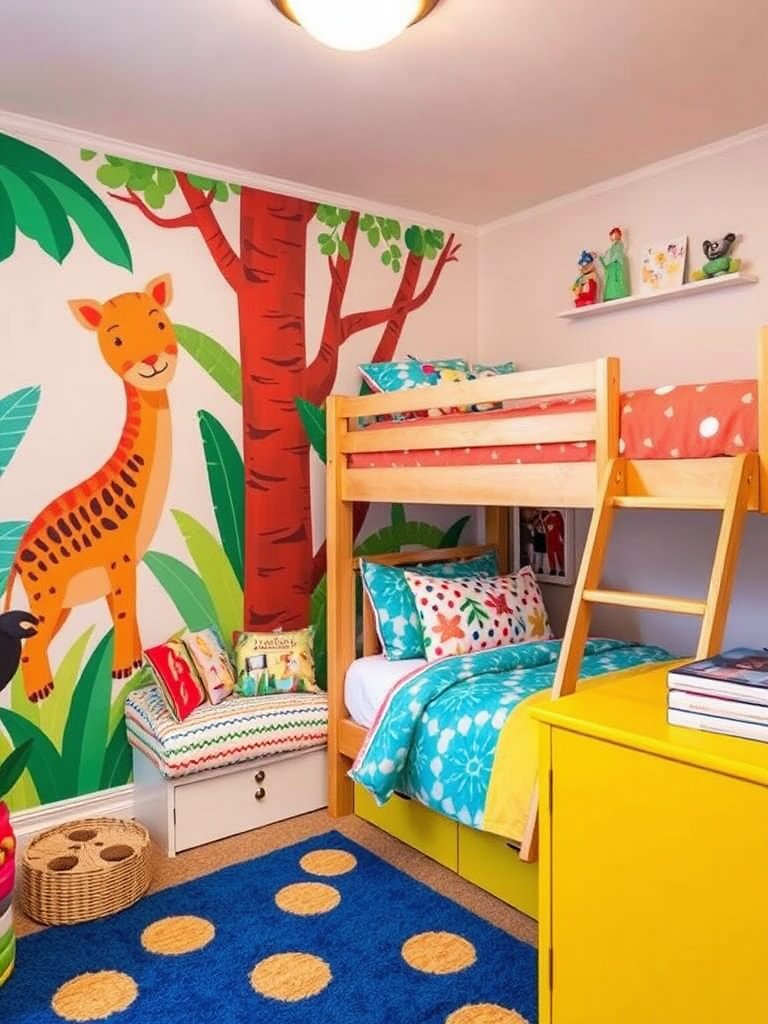 In a vibrant sanctuary bursting with life, a child’s oasis unfolds against a backdrop of cheerful hues