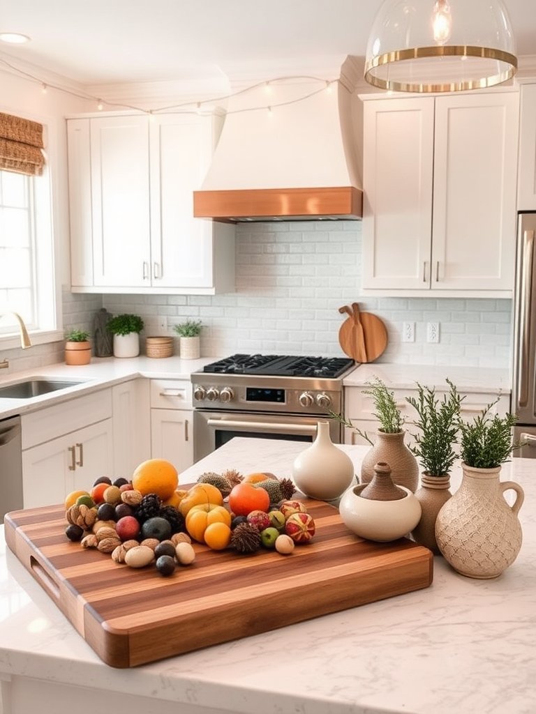 In a sun-drenched culinary haven, crisp white cabinetry gleams with the warmth of burnished copper pulls