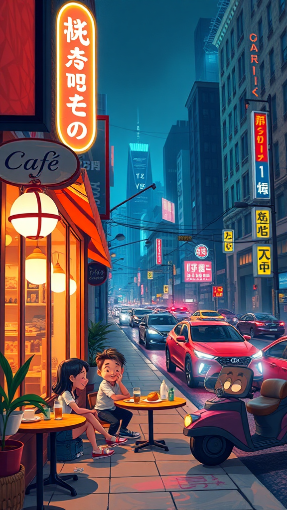 Café Bliss Under Neon Dreams