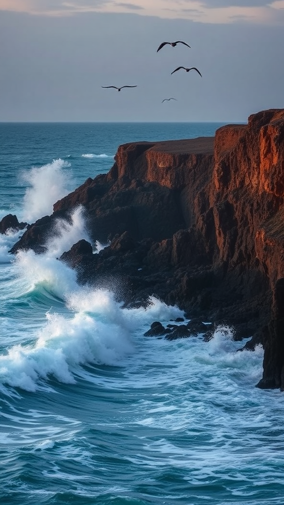 Dusk's Dance of Waves and Cliffs