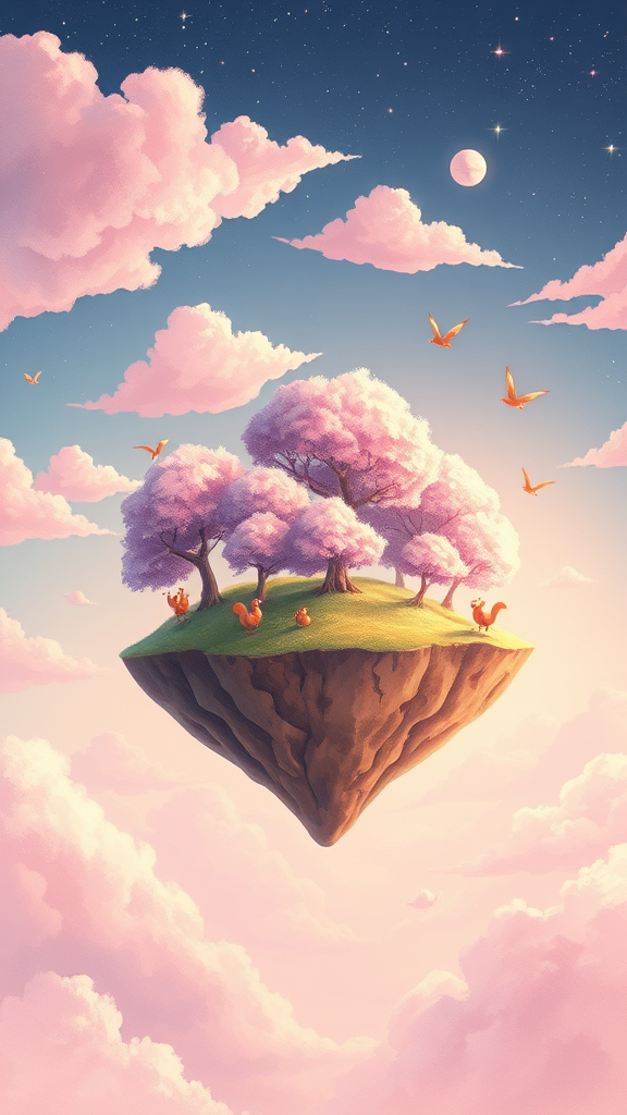 Enchanted Island Among Pastel Skies