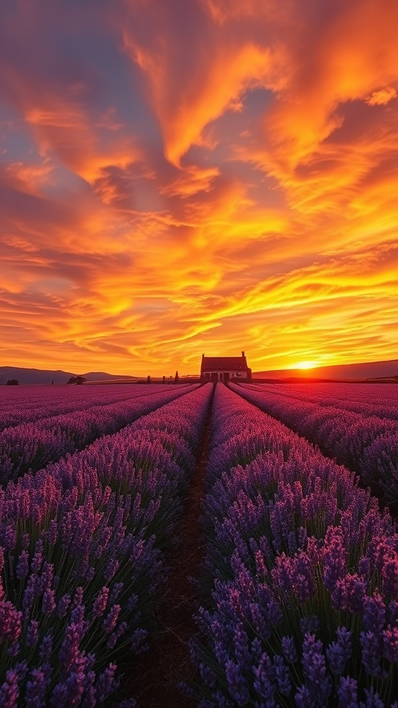 Lavender Dreams Under a Fiery Sky