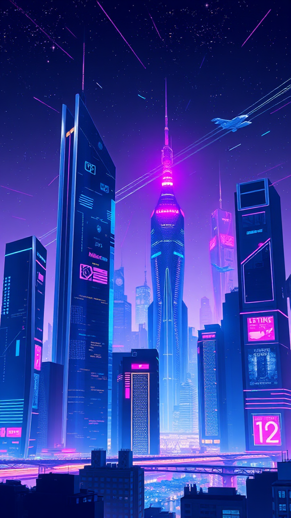 Neon Dreams: Skyscrapers in Twilight