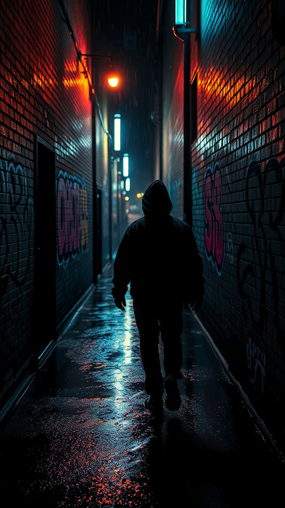 Neon Raindrops in an Urban Canvas