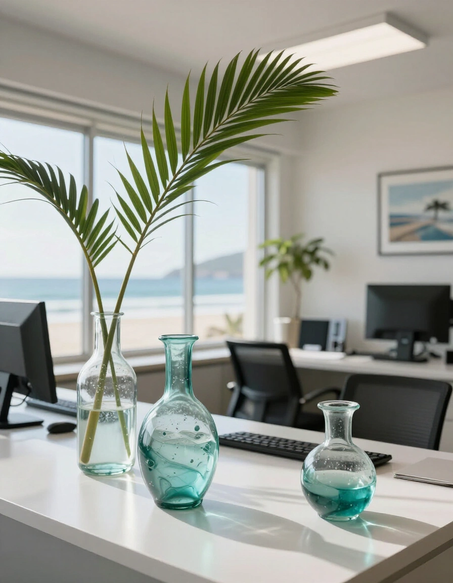 16. Coastal Home Office Plant Decor