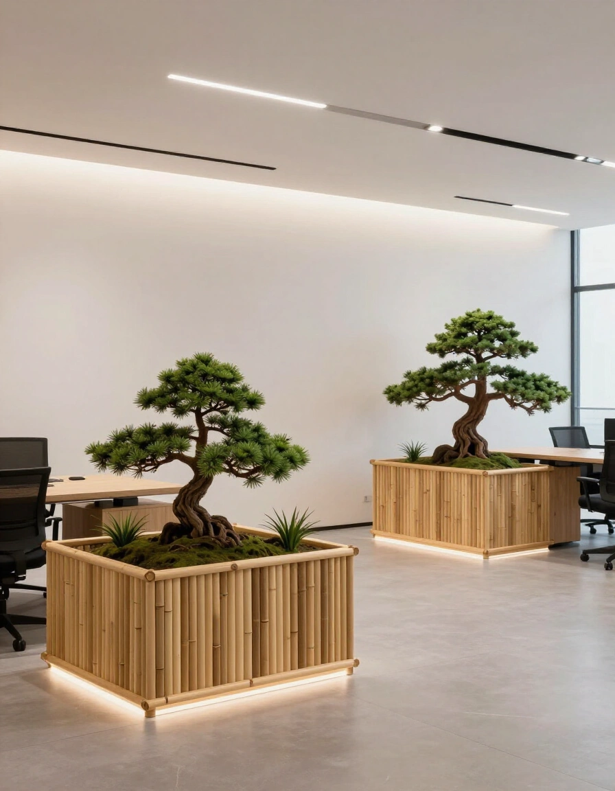 18. Japandi Home Office Plant Decor