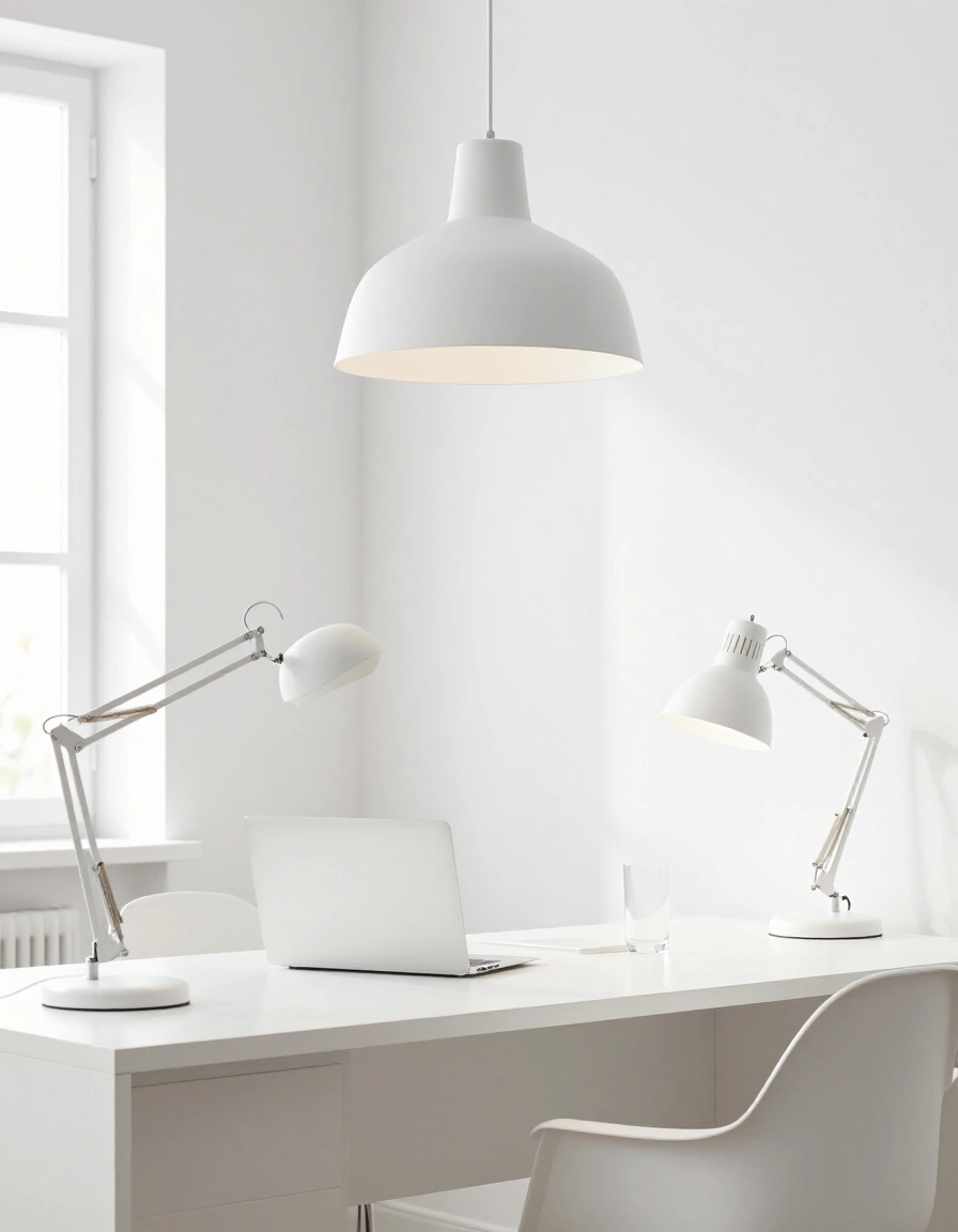 12. All-White Home Office Lighting