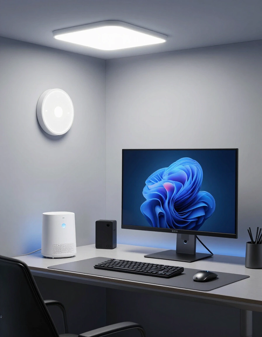 15. Tech-Focused Home Office Lighting