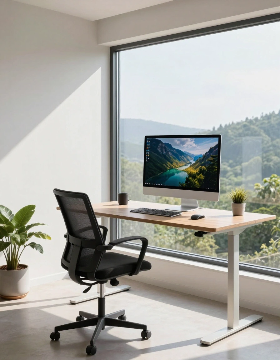 17. Window-Facing Standing Desk Arrangement