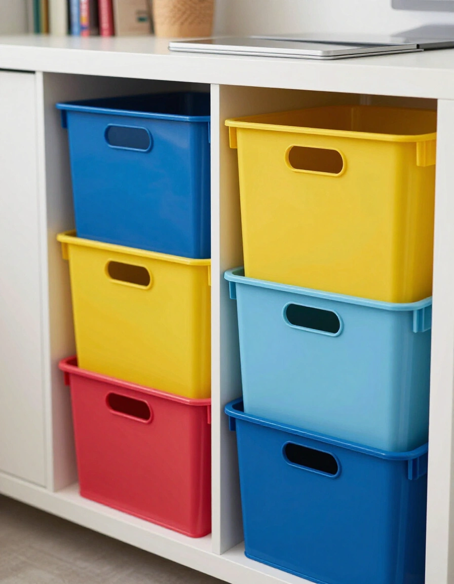 21. Spice Up with Colorful Storage Bins