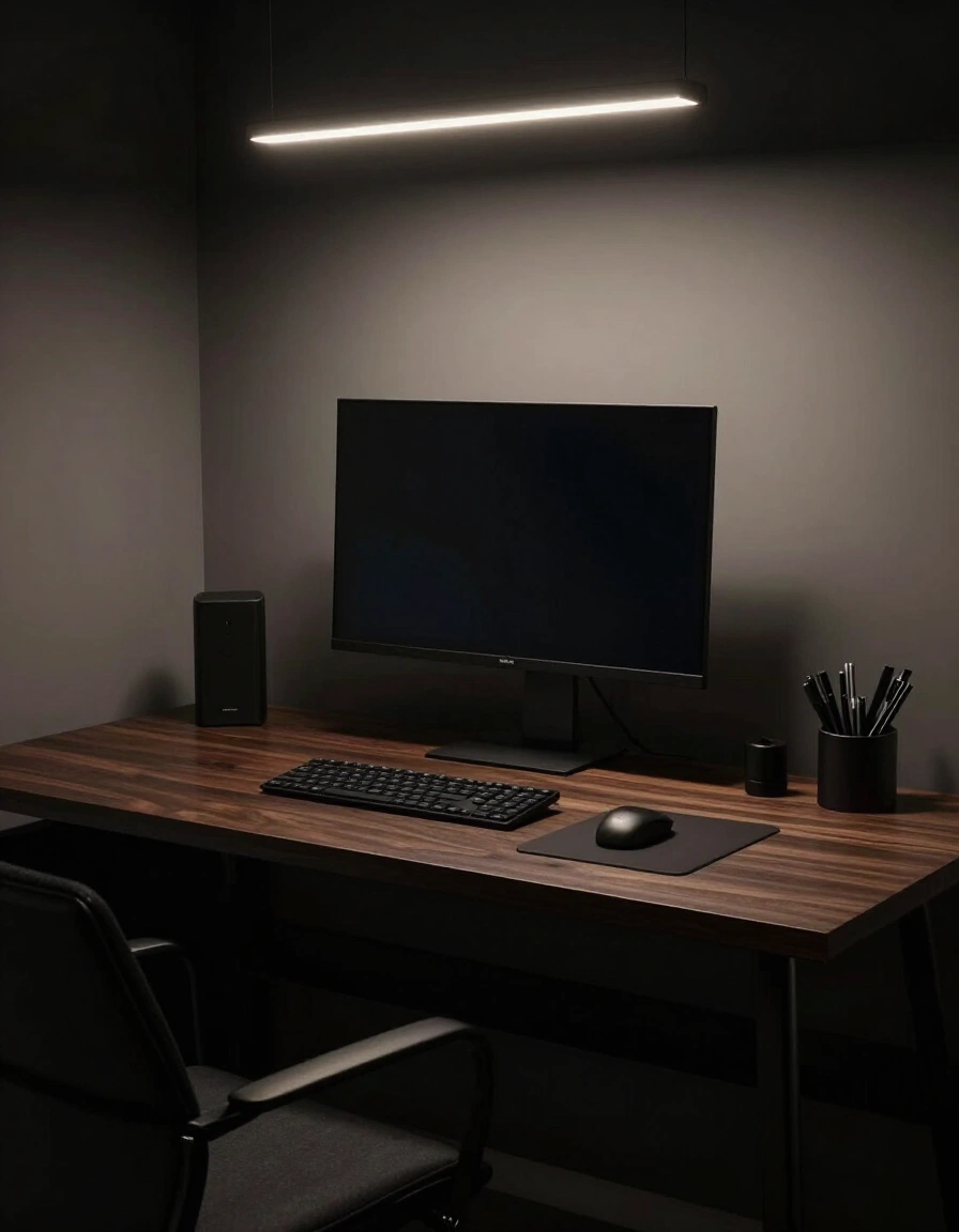 11. Dark Mode Home Office Desk