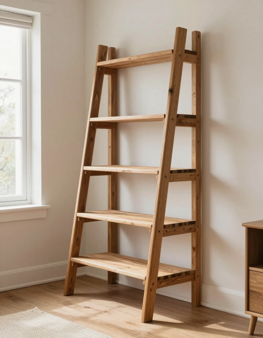 6. Use a Repurposed Wooden Ladder as Shelving