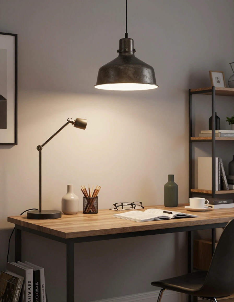 24. Eclectic Mixed-Style Home Office Lighting