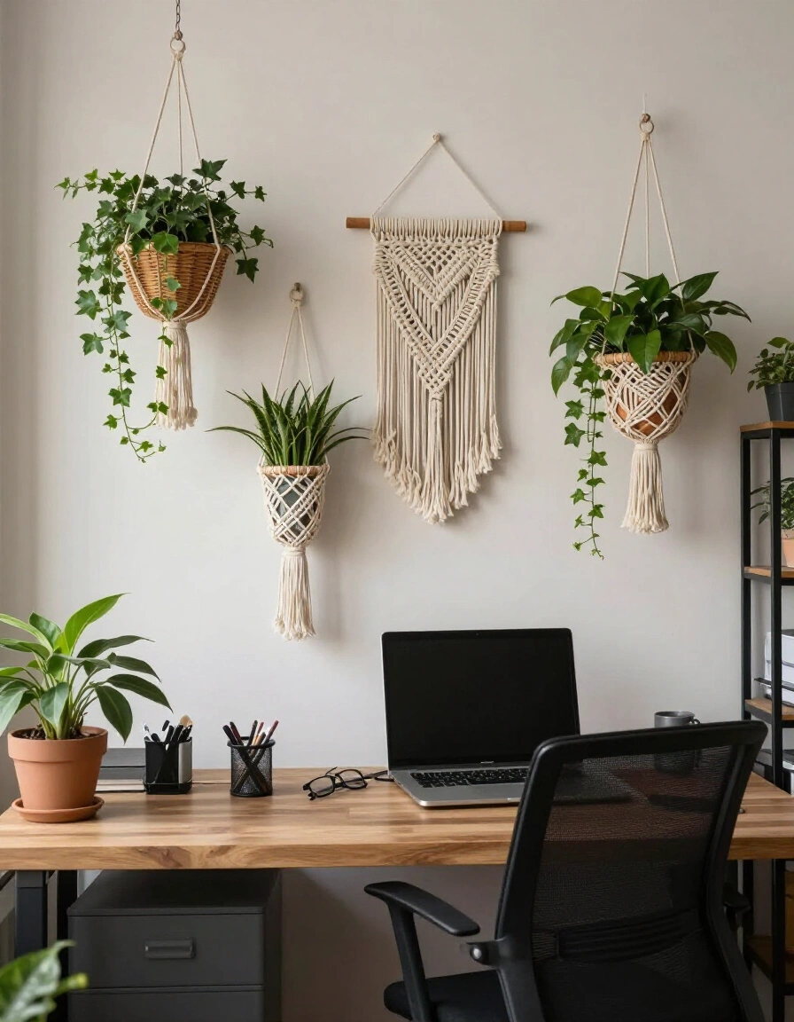3. Bohemian Home Office Plant Decor