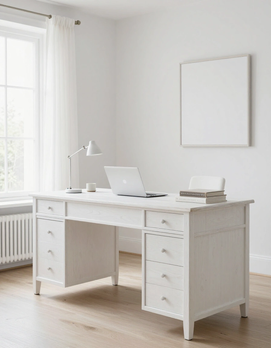 12. All-White Home Office