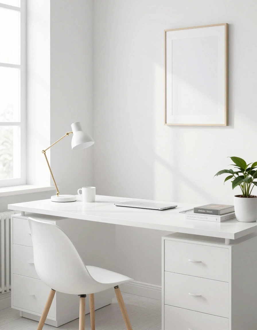 12. All-White Home Office