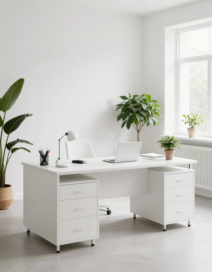 12. All-White Home Office