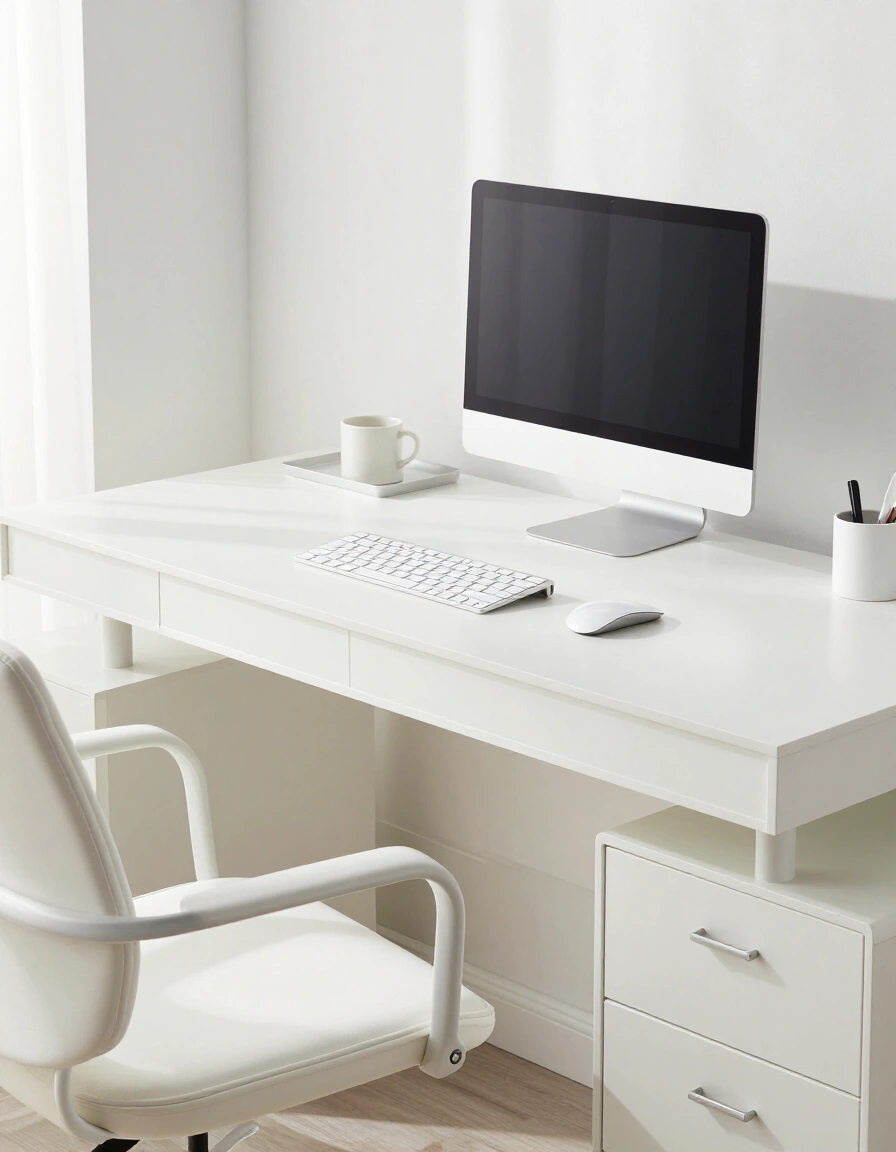 11. All-White Minimalist Desk Setup
