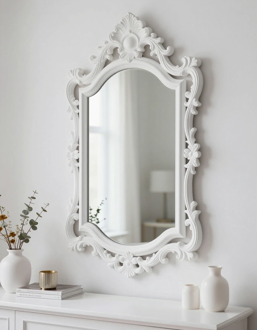 12. All-White Ornate Wall Mirror