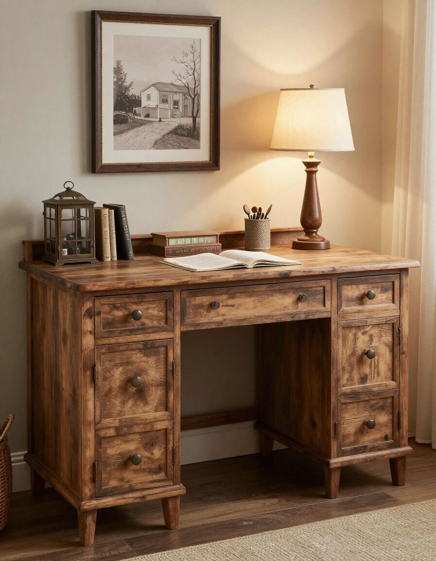 7. Rustic Farmhouse Desk Setup