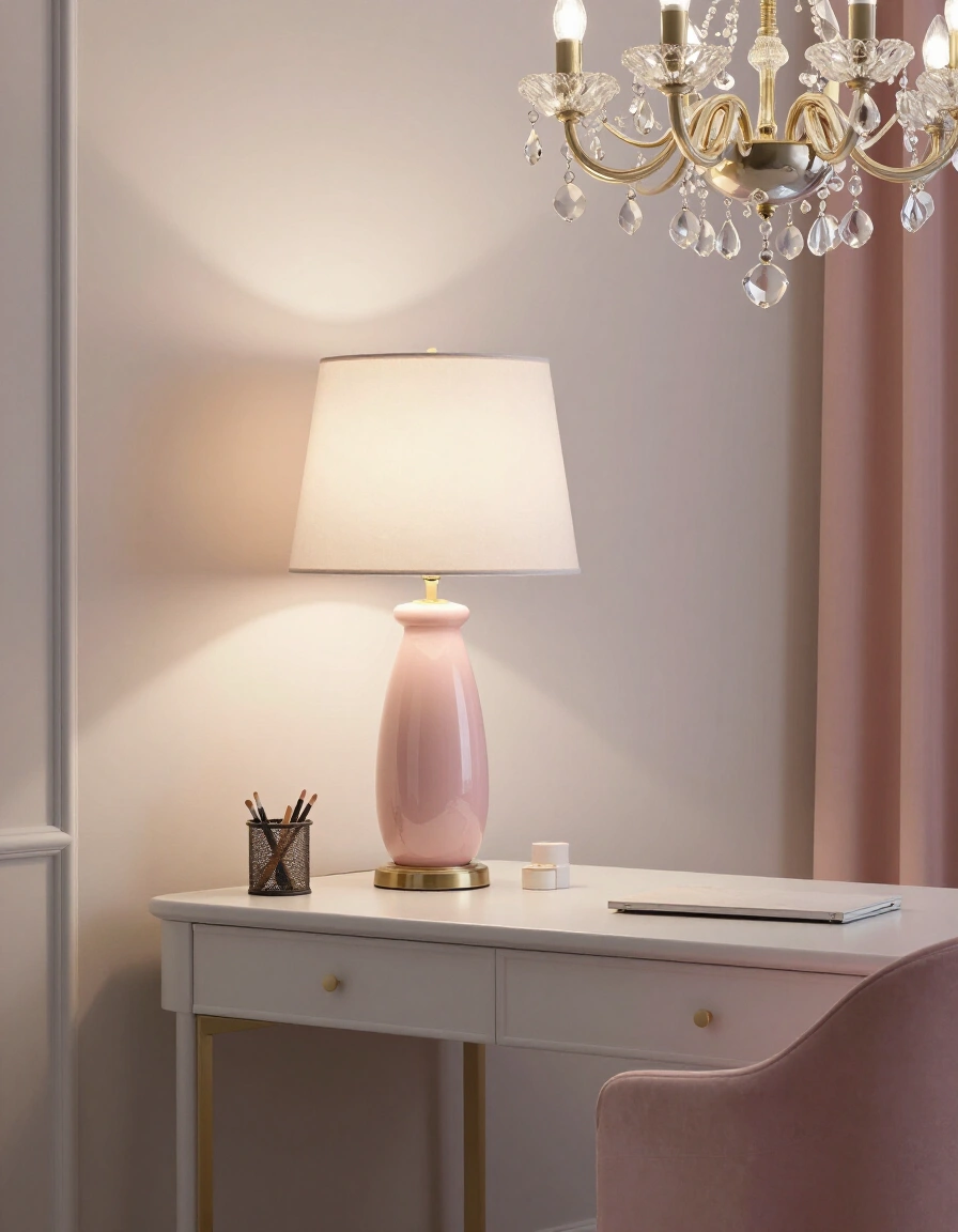 22. Feminine Chic Home Office Lighting