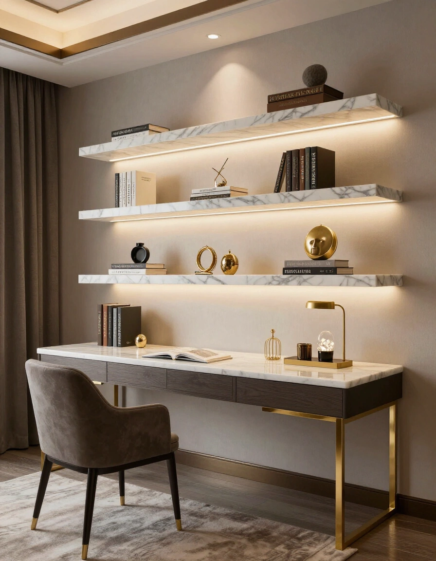 8. Luxurious Floating Shelf Elegance