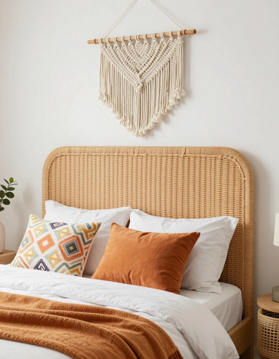 3. Boho Rattan Headboard