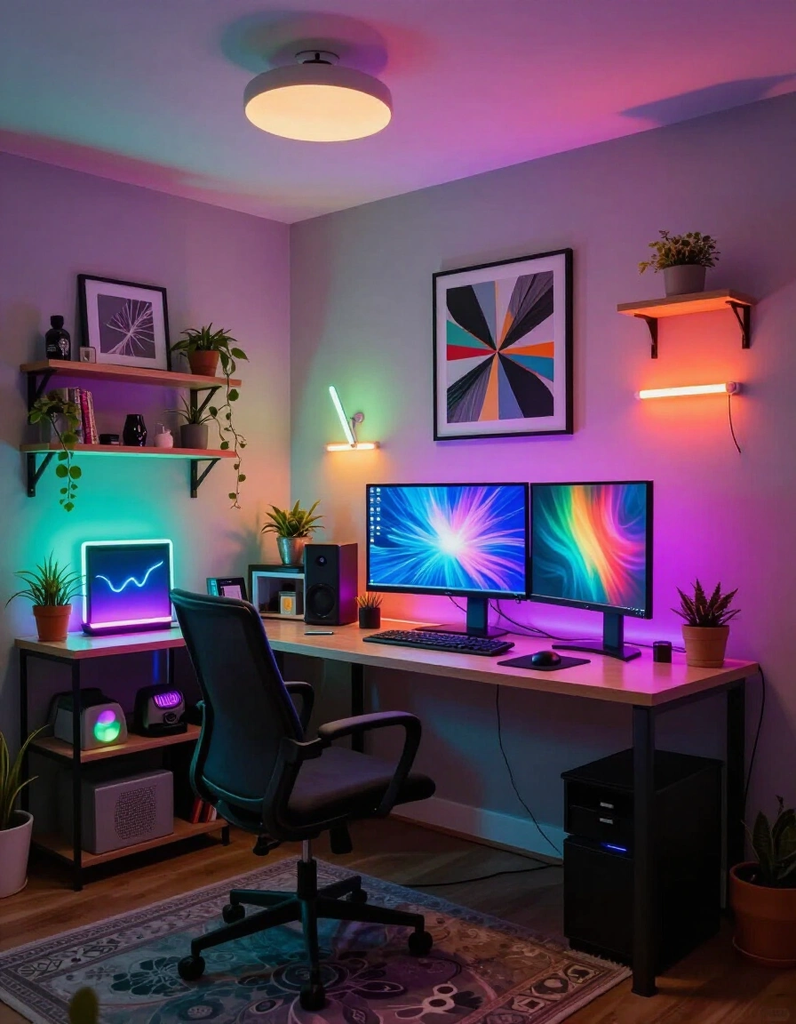 27. Energetic Colorful Home Office Lighting