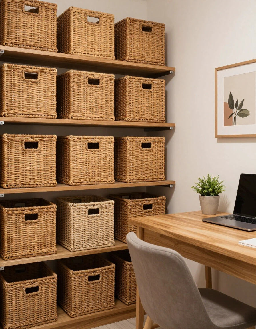 9. Use Woven Baskets for Storage