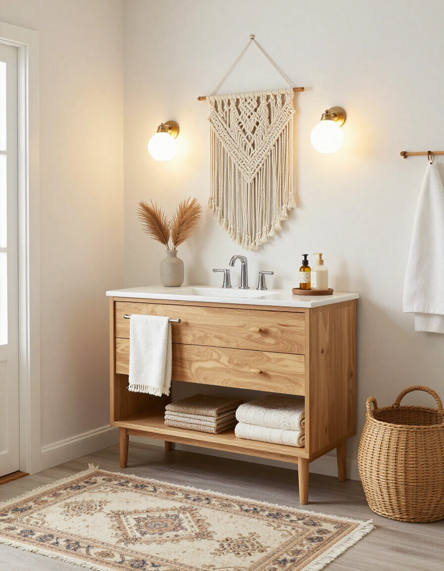 2. Cozy Boho Bathroom Vanity