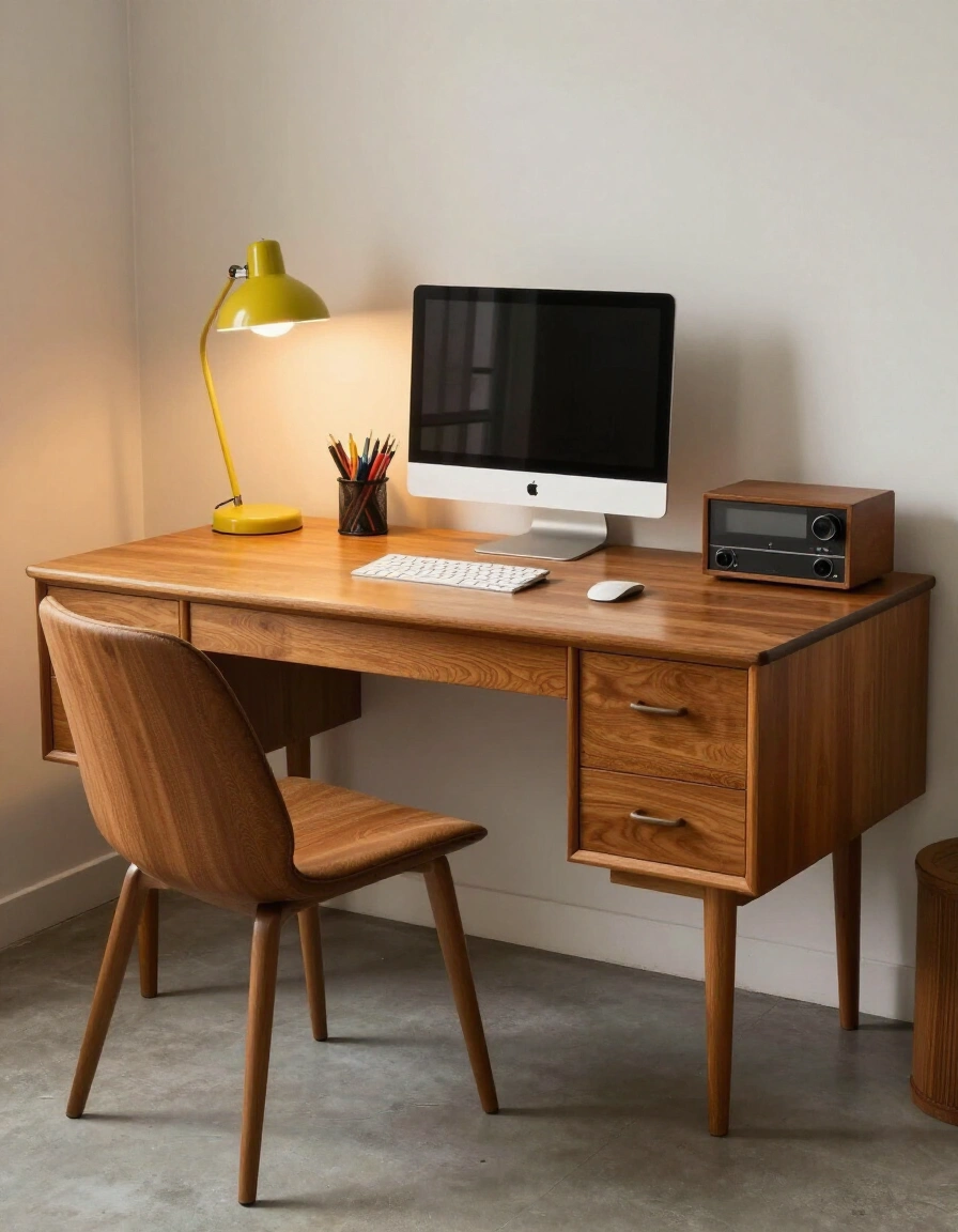 30. Mid-Century Modern Desk Setup