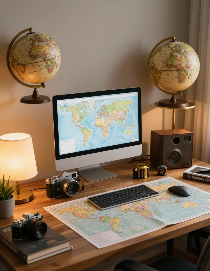 18. Travel-Inspired Desk Setup