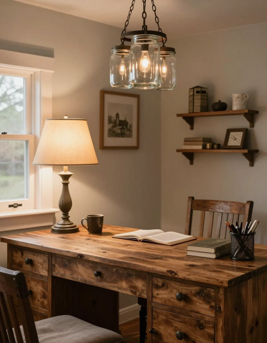 7. Rustic Farmhouse Home Office Lighting