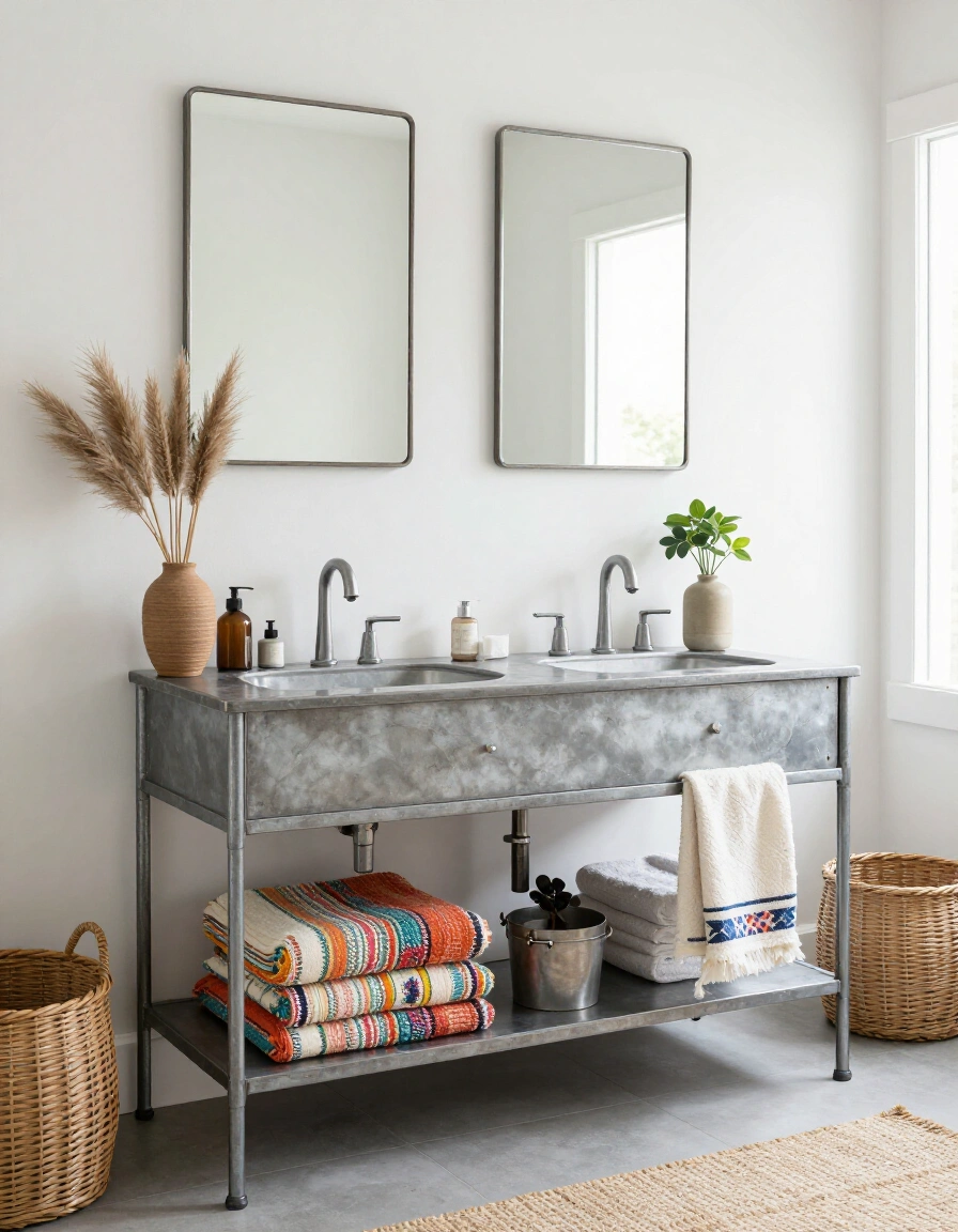 20. Industrial Chic Boho Bathroom Vanity