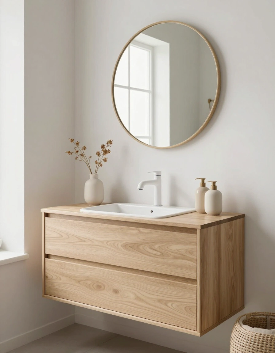 17. Japandi Boho Bathroom Vanity