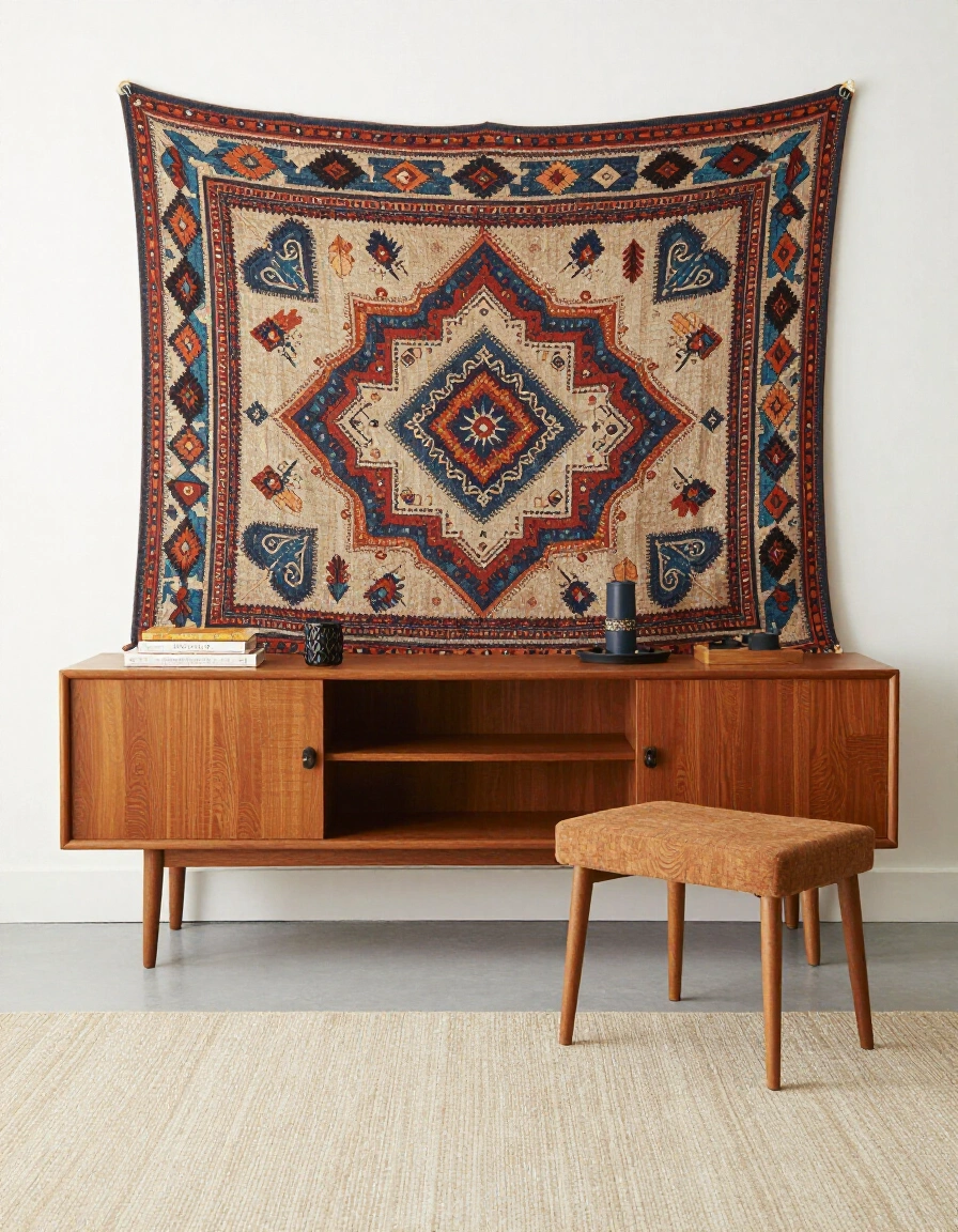 14. Mid-Century Modern Boho Bedroom Wall Tapestry