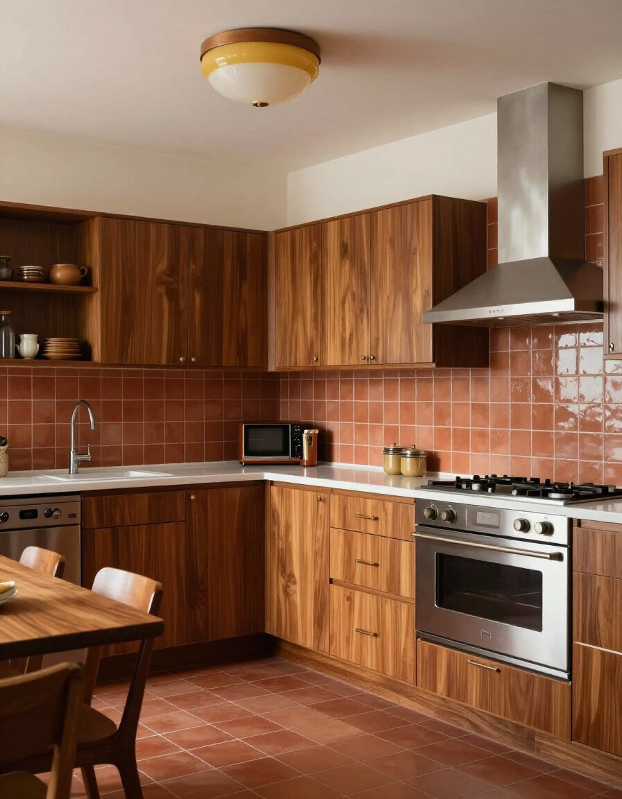 15. Mid-Century Modern Desert Tones Backsplash