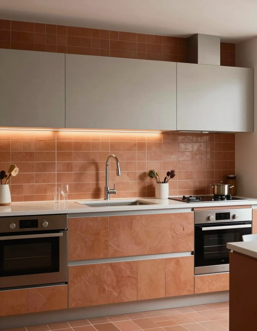 4. Modern Desert Tones Backsplash
