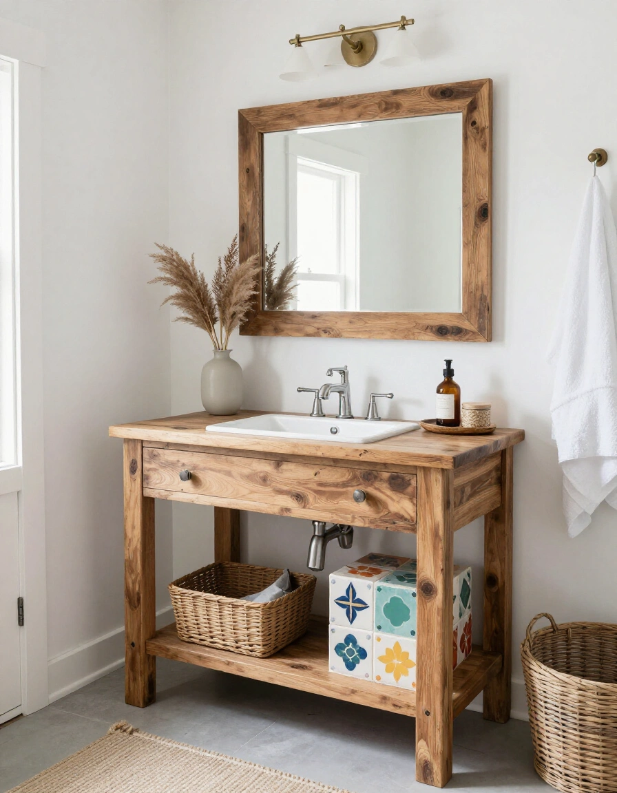 6. Rustic Farmhouse Boho Bathroom Vanity