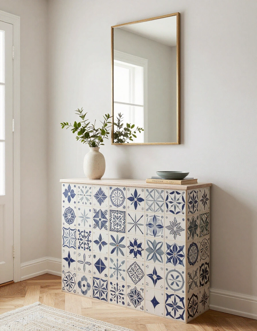 24. Scandinavian Entryway with a Splash of Pattern