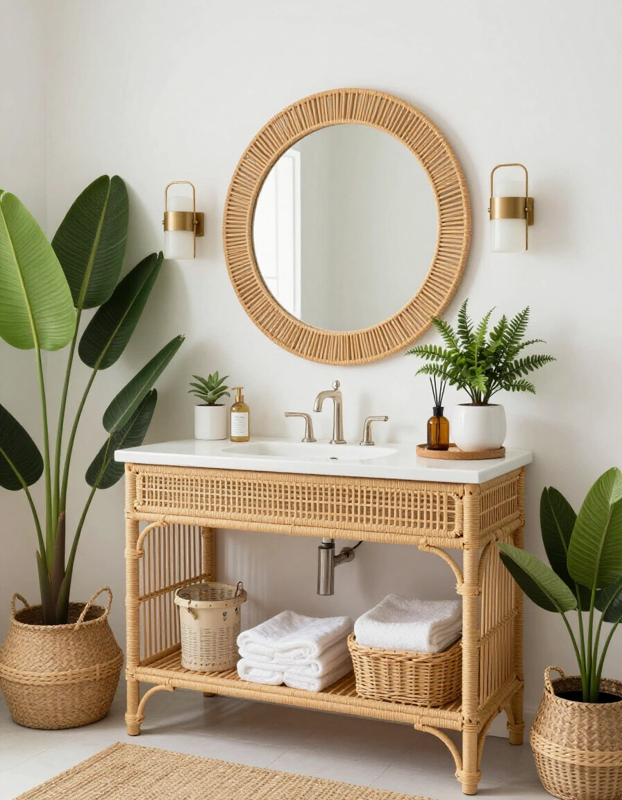 21. Tropical Boho Bathroom Vanity